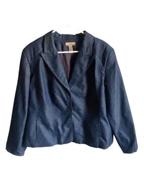 I.E. Woman Denim Blazer/Jacket-Dark Wash-3 Button Closure-Blue-22W-GUC